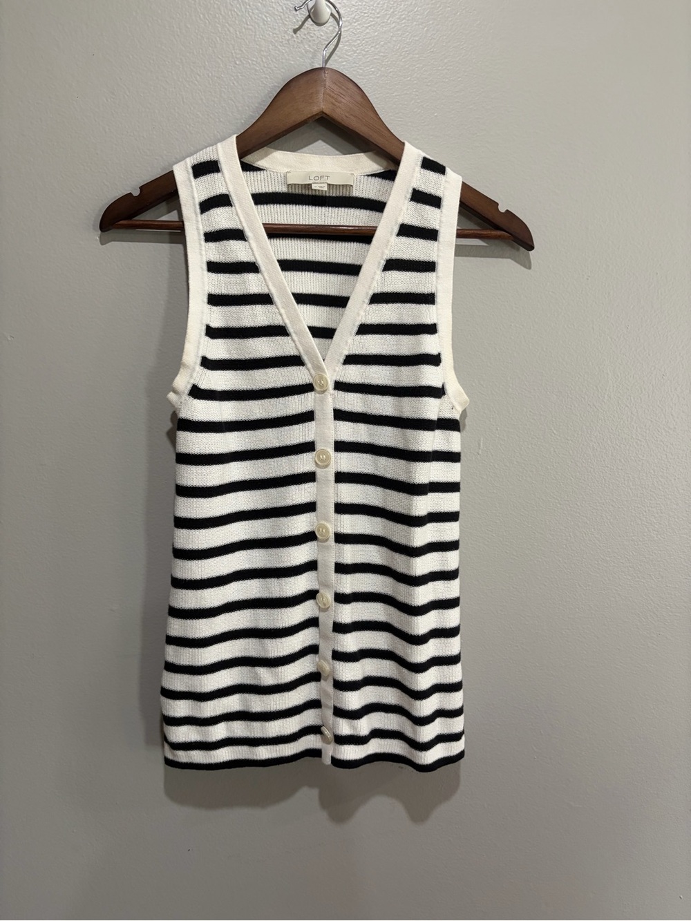 LOFT Black & White Striped Button-Front Knit Tank size M